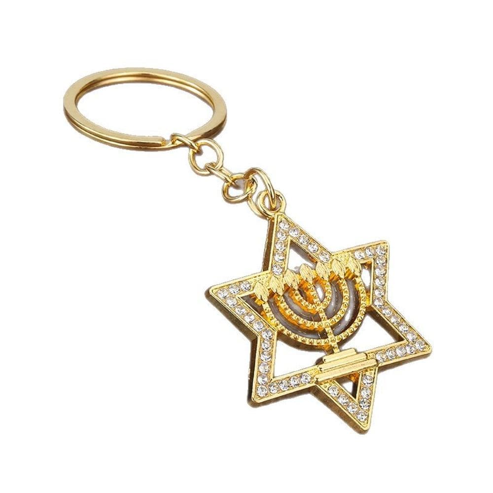 Chaveiro Elegant Star of David Menorah em zinco banhado a ouro