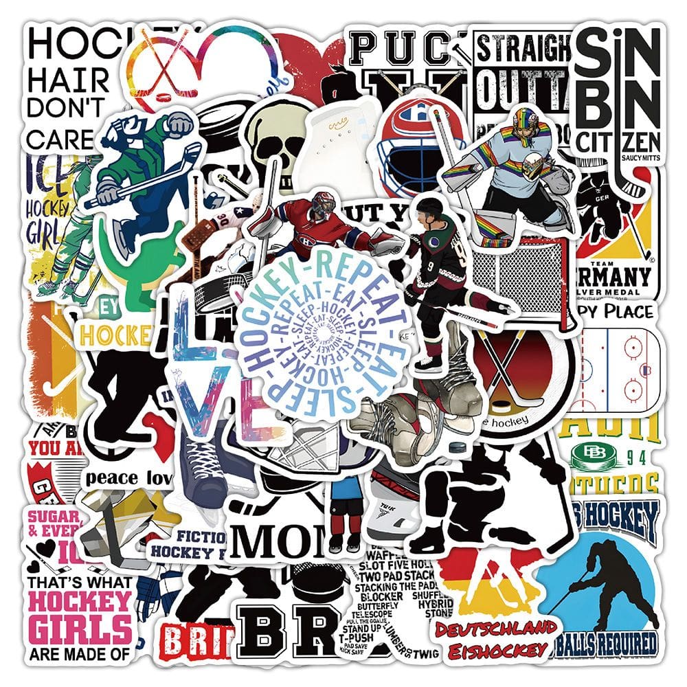 Adesivos de hóquei no gelo, decalques de vinil esportivos à prova d`água (50 unidades)
