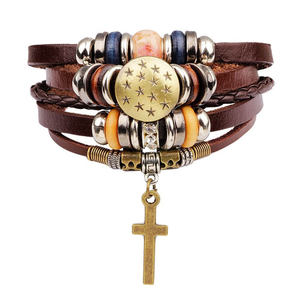 Pulseiras de couro multicamadas para homens e mulheres