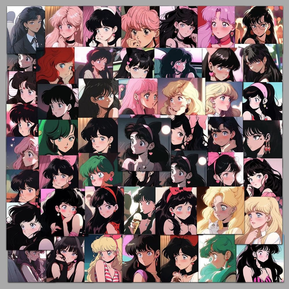 Pacote de adesivos Anime Girl Aesthetic Cartoon Decalques de vinil x50