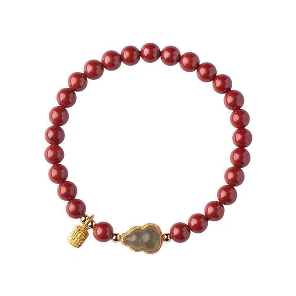 Pulseira Cinnabar Beaded Red de 8 mm com pingente Lucky Gourd para mulheres