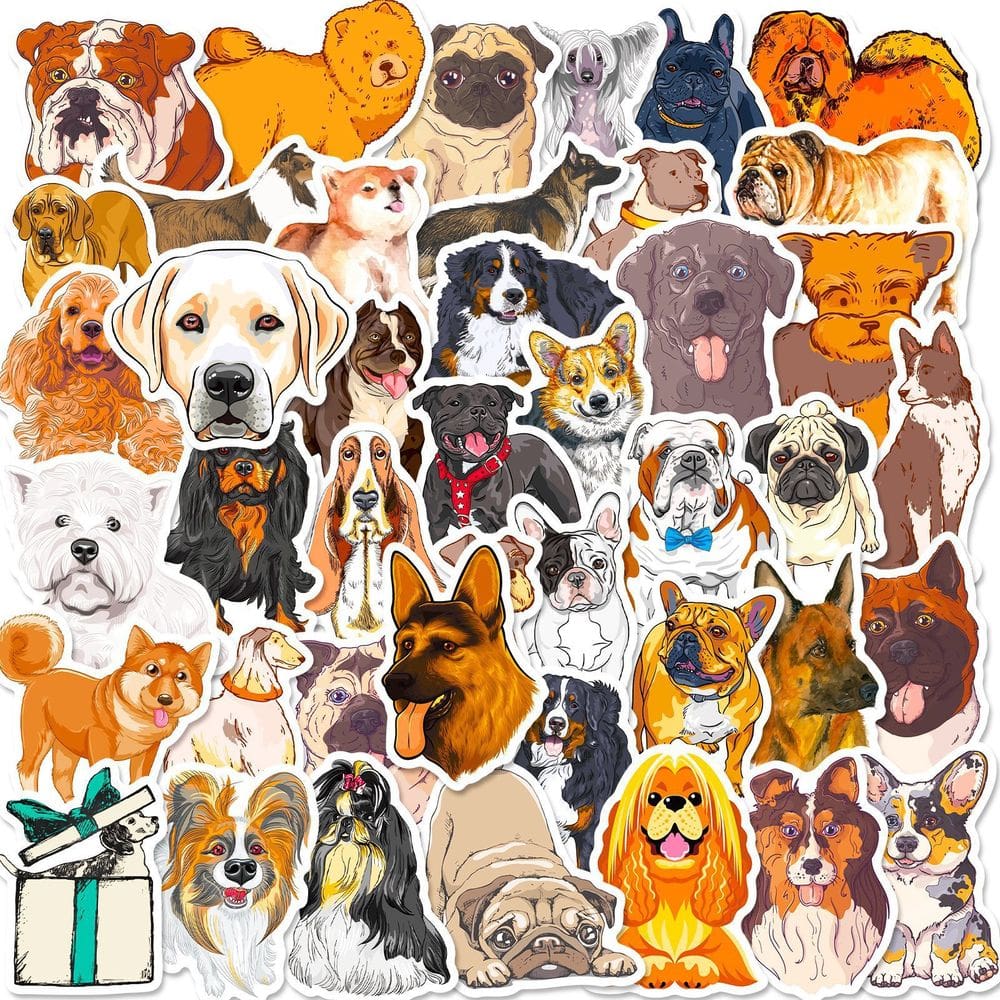 Pacote de adesivos com tema para cães, 50 peças de desenho animado e vinil realista
