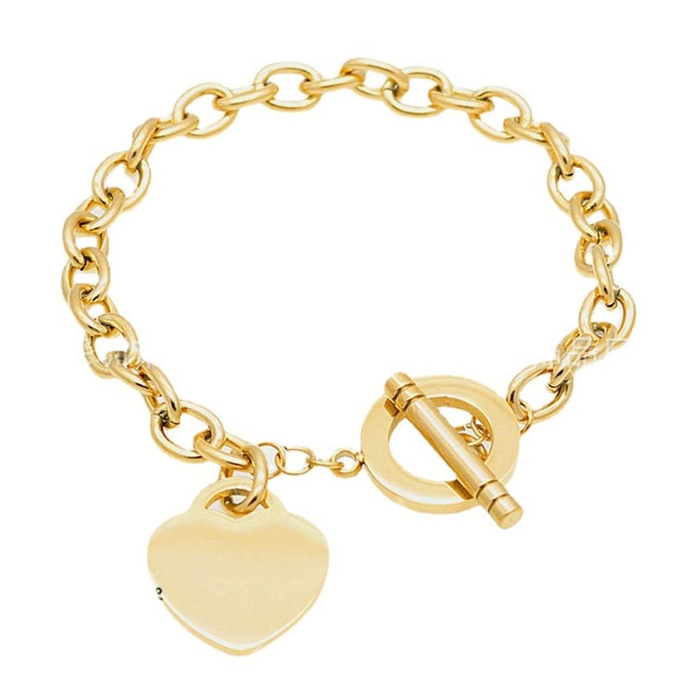 Pulseira feminina de aço inoxidável Heart Charm 18 cm