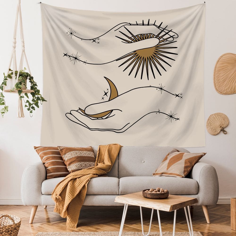 Tapeçaria para pendurar na parede Boho Abstract Hands Moon Stars 130x150cm