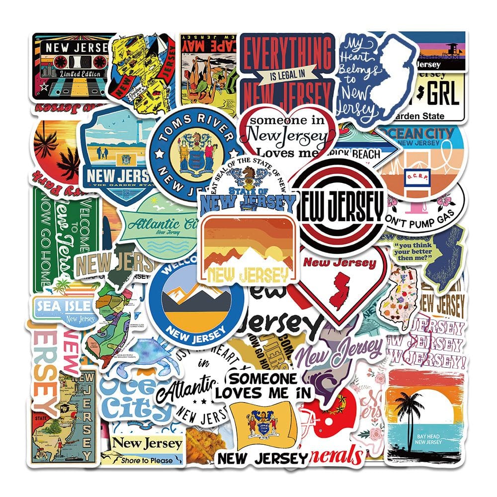 Pacote de adesivos New Jersey, 50 unidades, State Map City, vinil impermeável