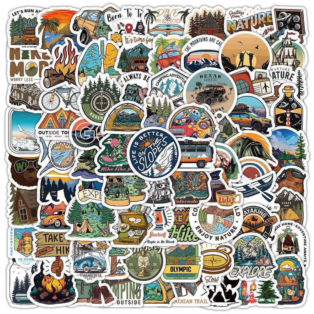Pacote de adesivos para viagens ao ar livre, 100 unidades de decalques de vinil de desenho animado