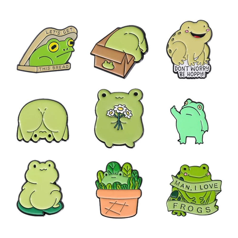 Conjunto de broches Frog Cartoon Animal Alloy & Enamel x9