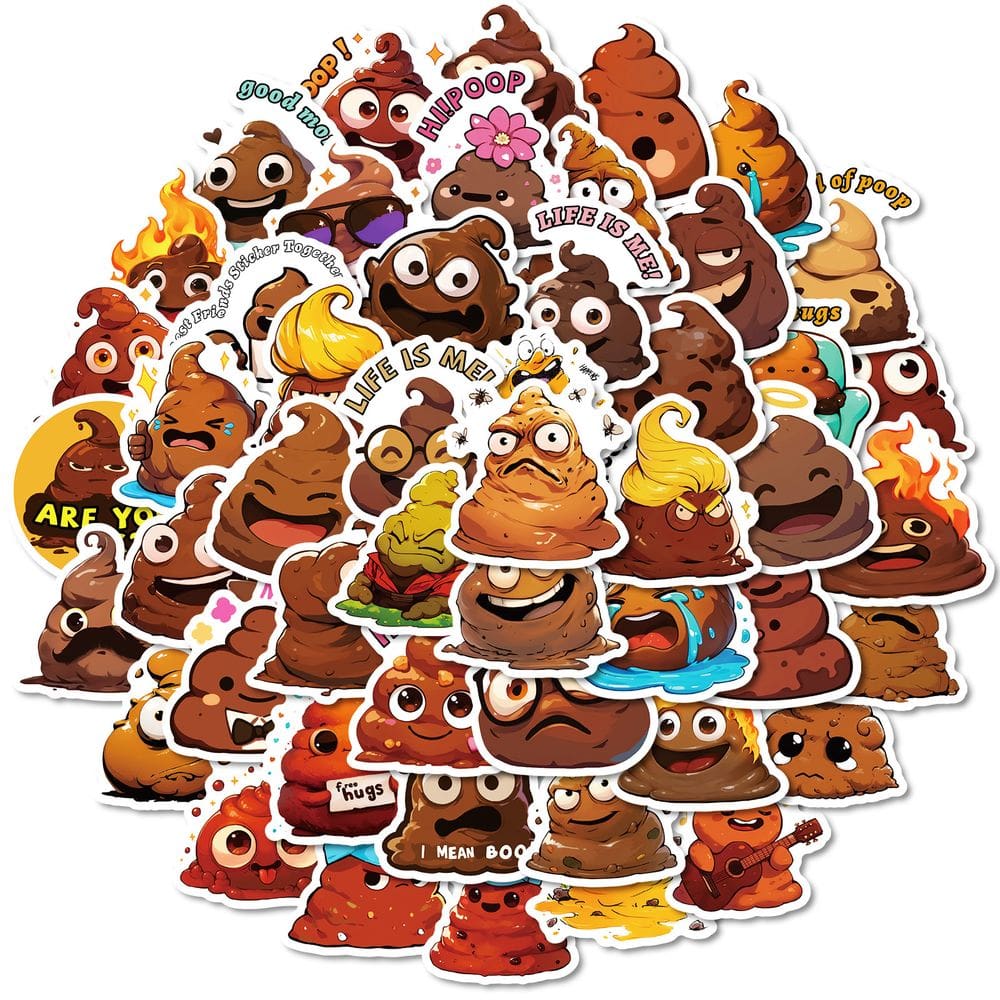 Pacote de adesivos Funny Poop Cartoon Emoji, 50 unidades para crianças e adultos