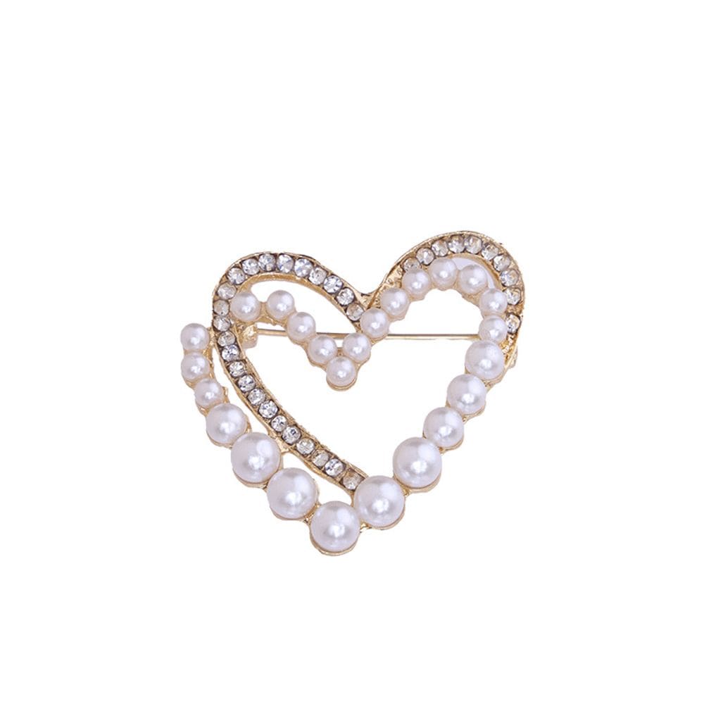 Broche de coração de pérola elegante com detalhes em strass