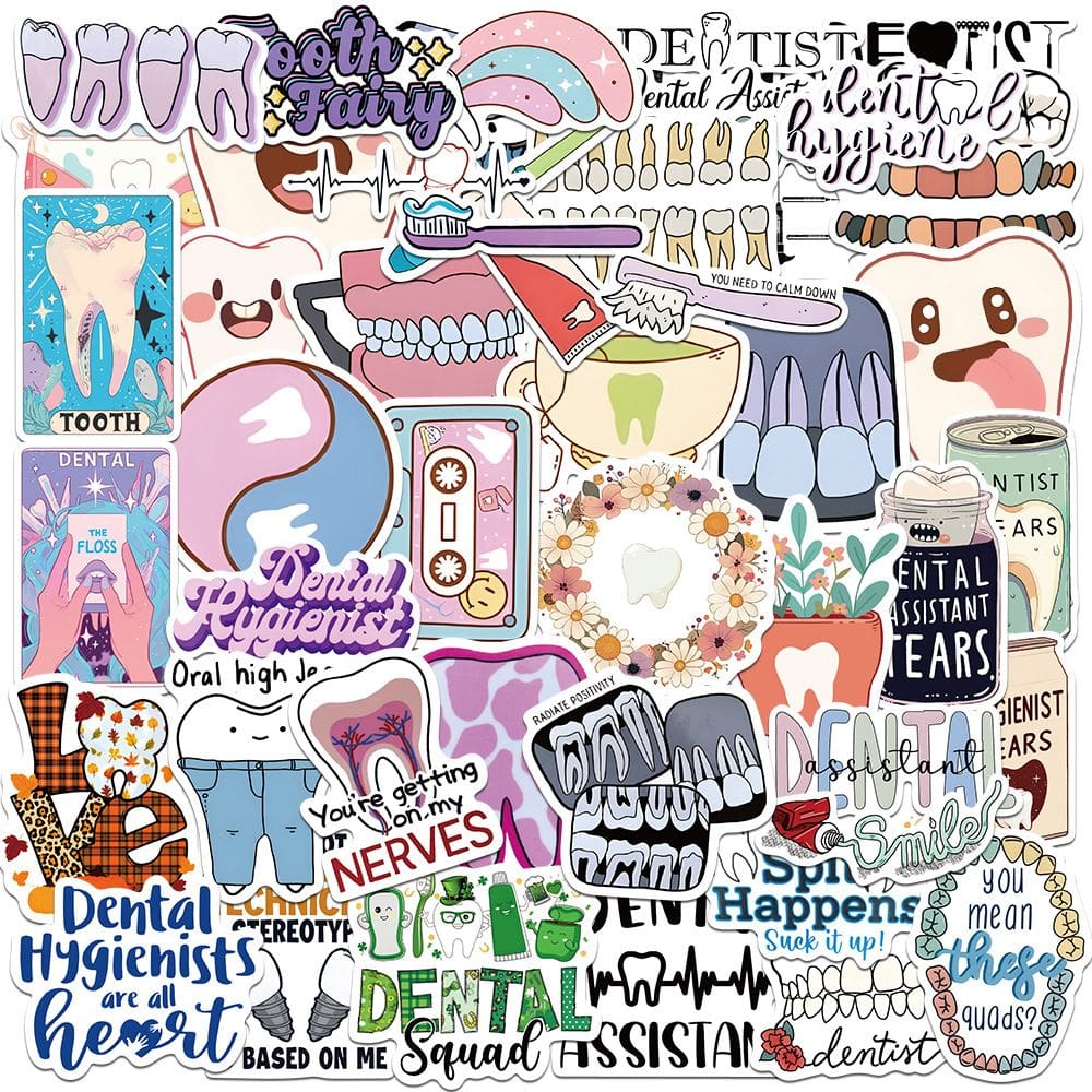 Adesivos para cuidados com os dentes, desenhos animados para higiene dental, 50 unidades à prova d`água