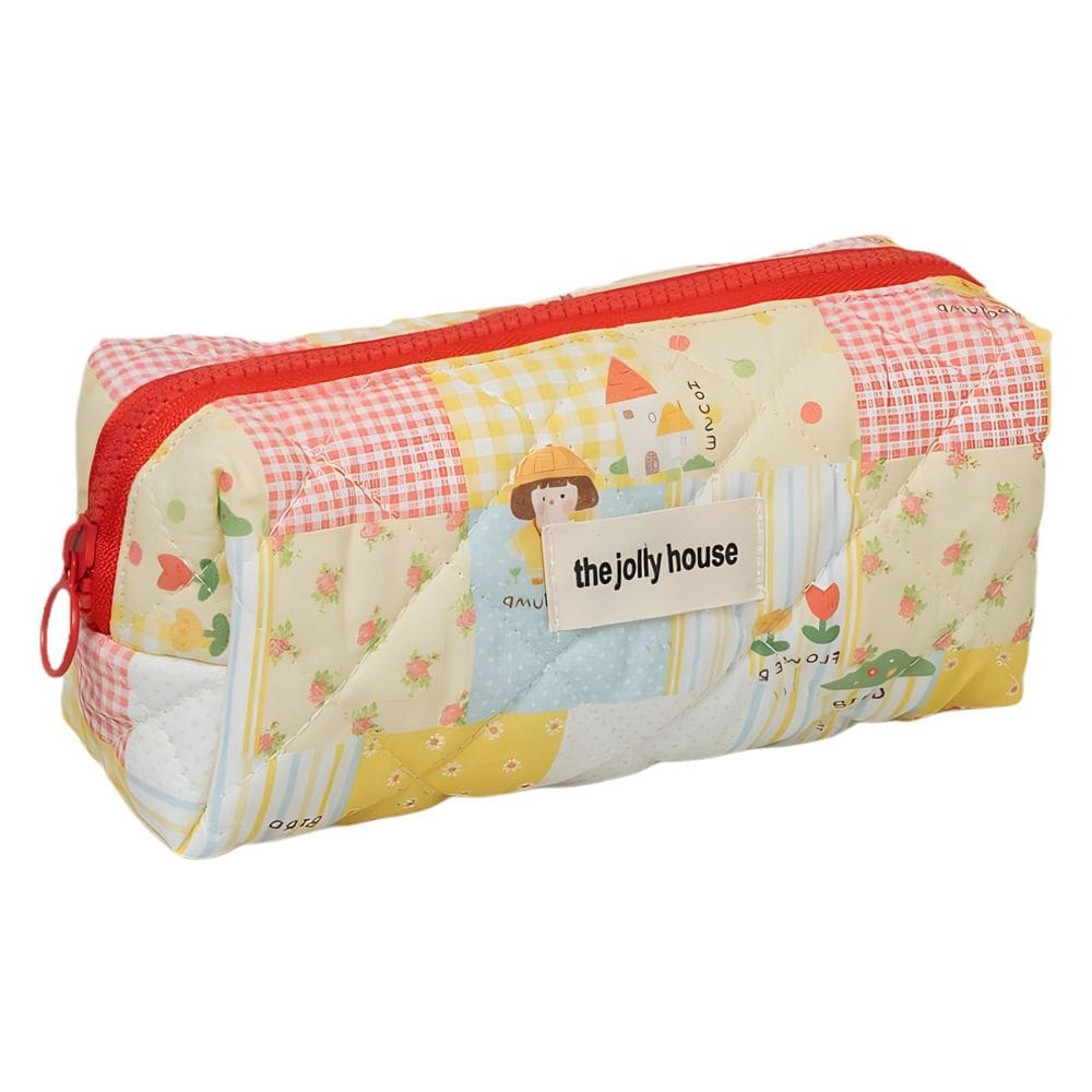 Estojo de lápis com retalhos coloridos de lona de grande capacidade