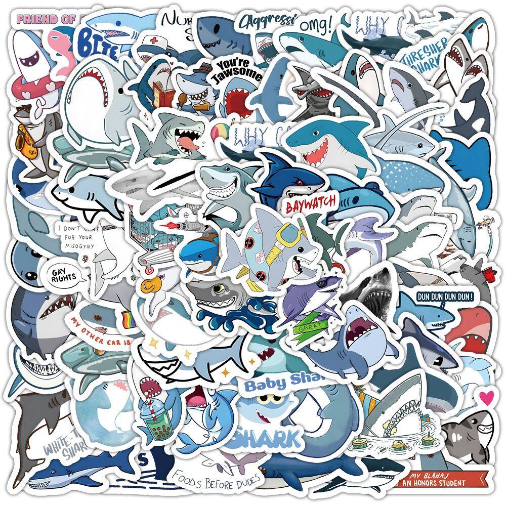 Adesivos Shark Cartoon Ocean Animal Decalque de vinil x100