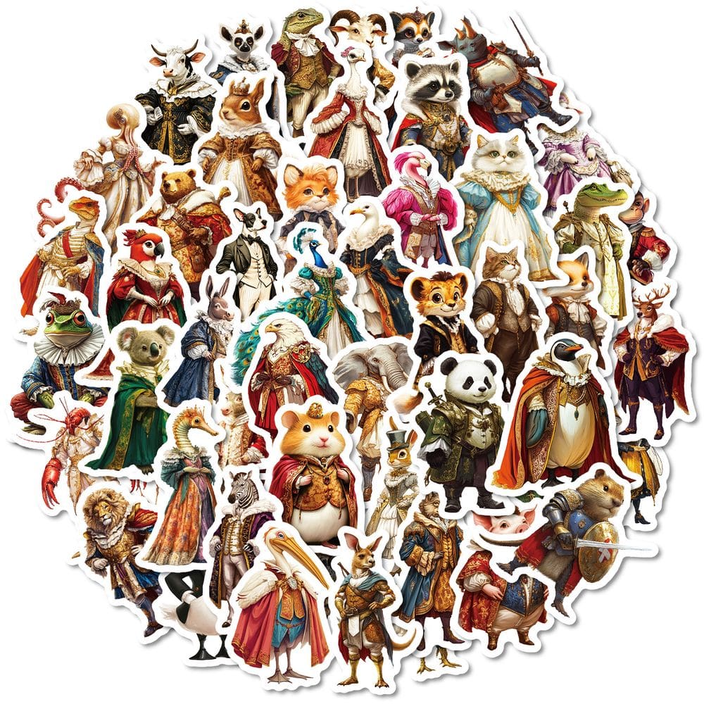 Adesivos vintage Animal Royal Court Cartoon, 50 unidades