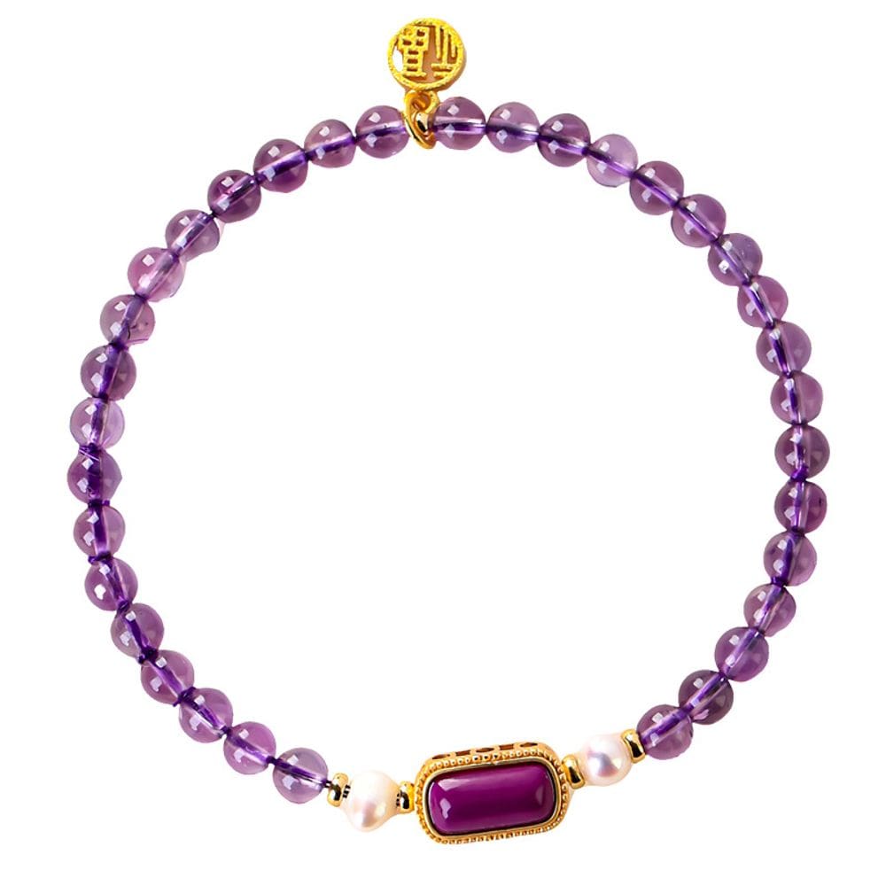 Pulseira de ametista fina para mulheres, cristal roxo natural de 5 mm