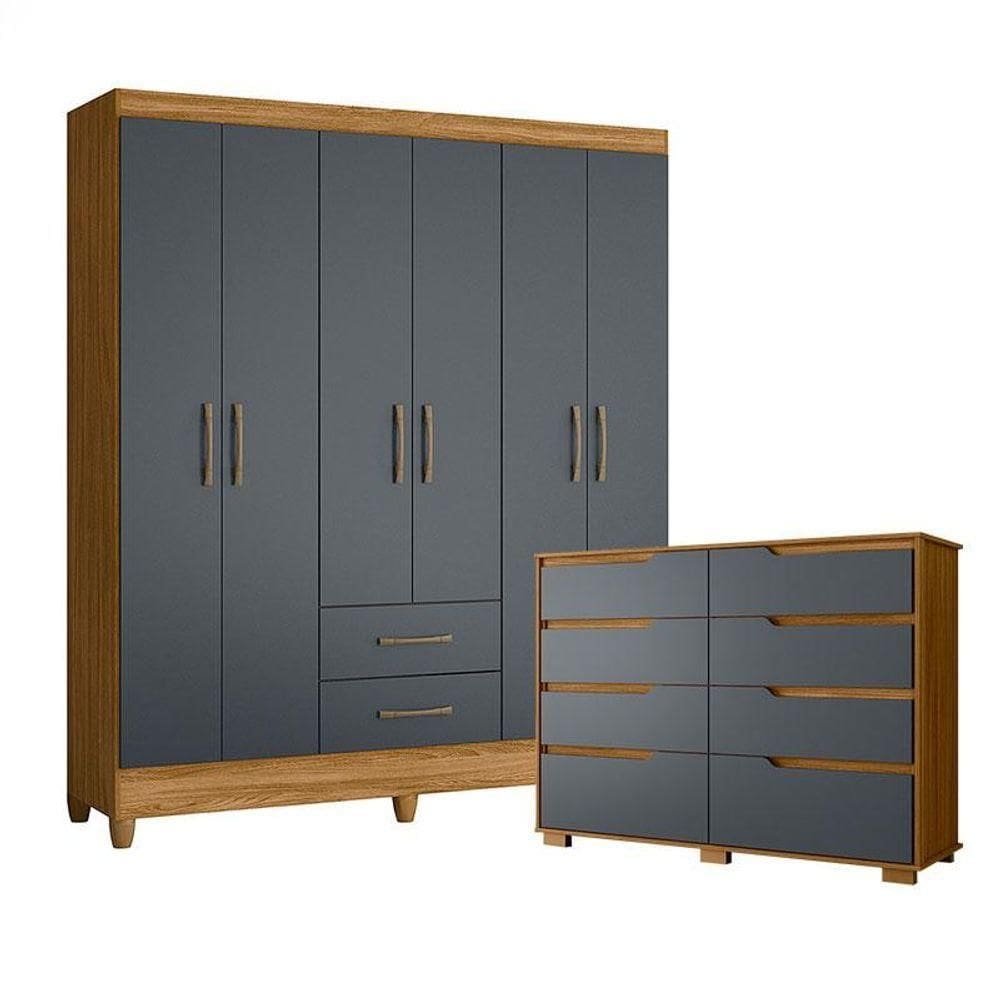 Guarda Roupa Casal Panamá E Cômoda Georgia Freijó Cinza - Moval