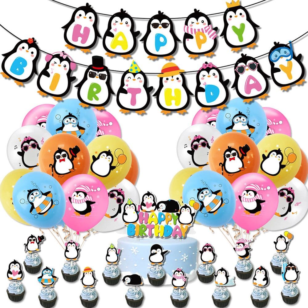 Kit de decoração de festa com tema de pinguim, aniversário, 39 unidades