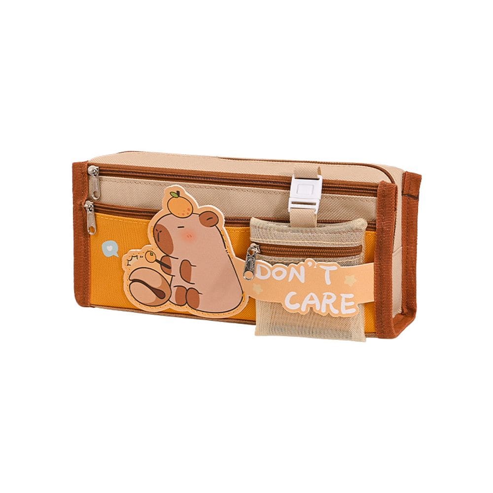 Estojo de lápis de tela de grande capacidade com design de capivara para estudante
