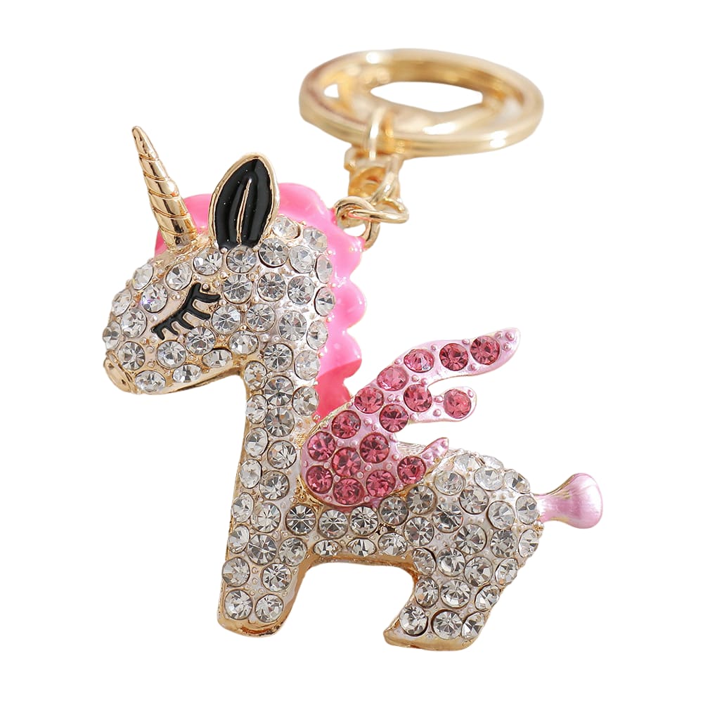 Chaveiro fofo de unicórnio com detalhes em strass rosa