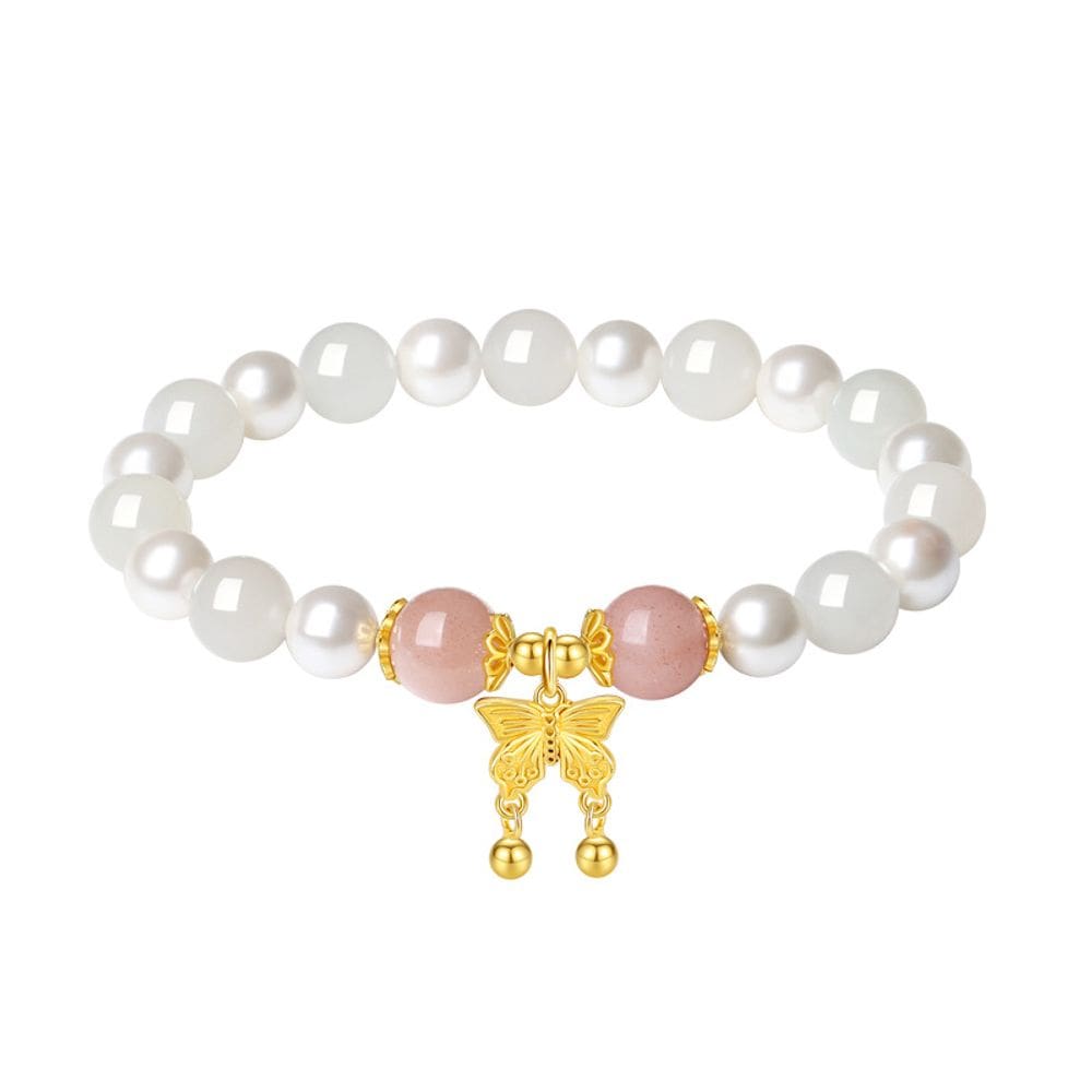 Pulseira Charm Butterfly em prata 925 para mulheres com pérolas