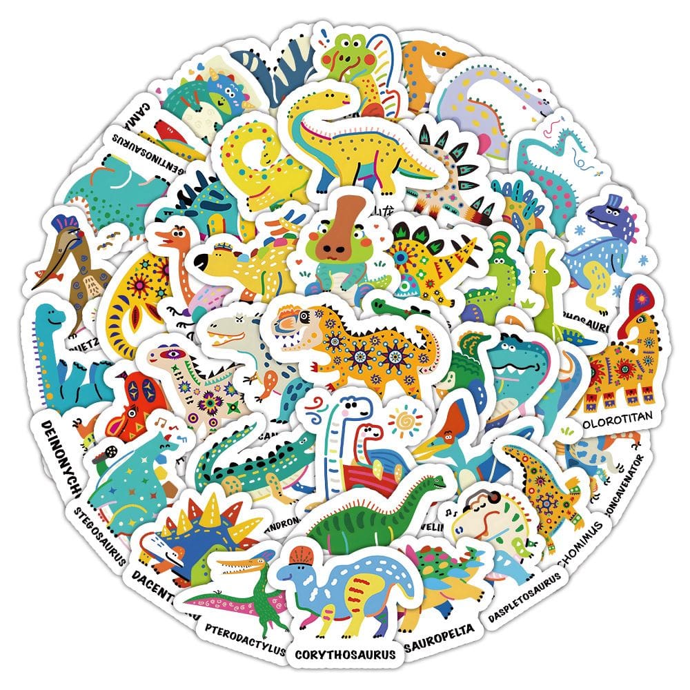 Adesivos de 60 peças de dinossauro colorido de desenho animado para crianças à prova d`água