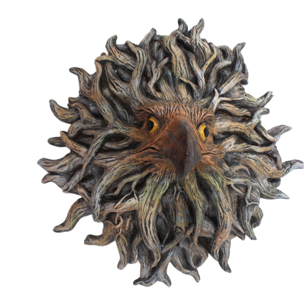 Decoração de jardim, escultura de rosto de árvore, resina, cabeça de águia