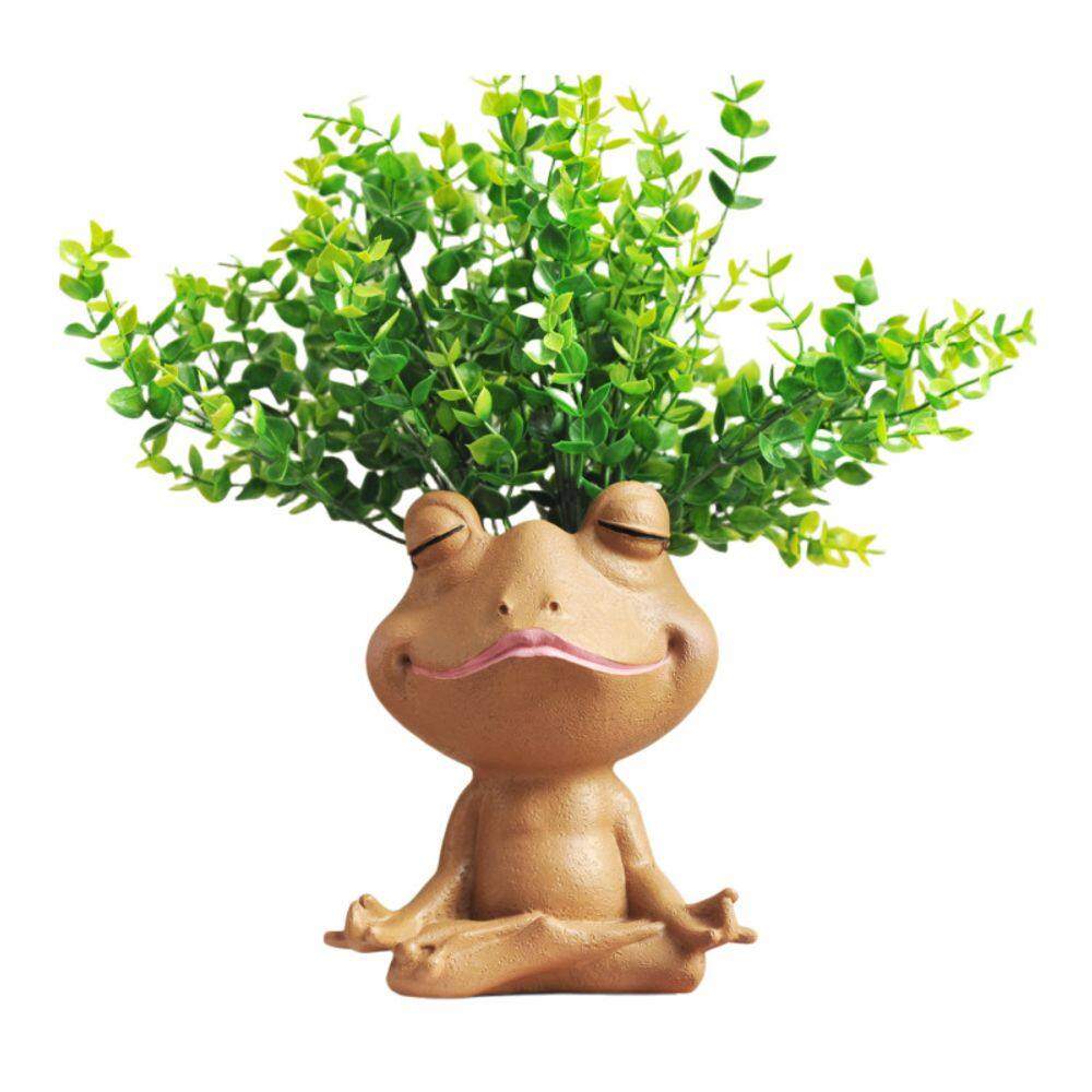 Design de sapo de ioga de resina de vaso de flores 13x14x17cm para suculentas