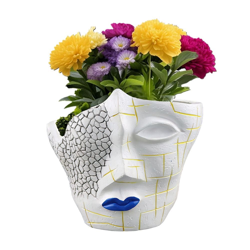 Vaso de flores com design facial de resina abstrata, vaso de plantas, lábio azul, 450 g