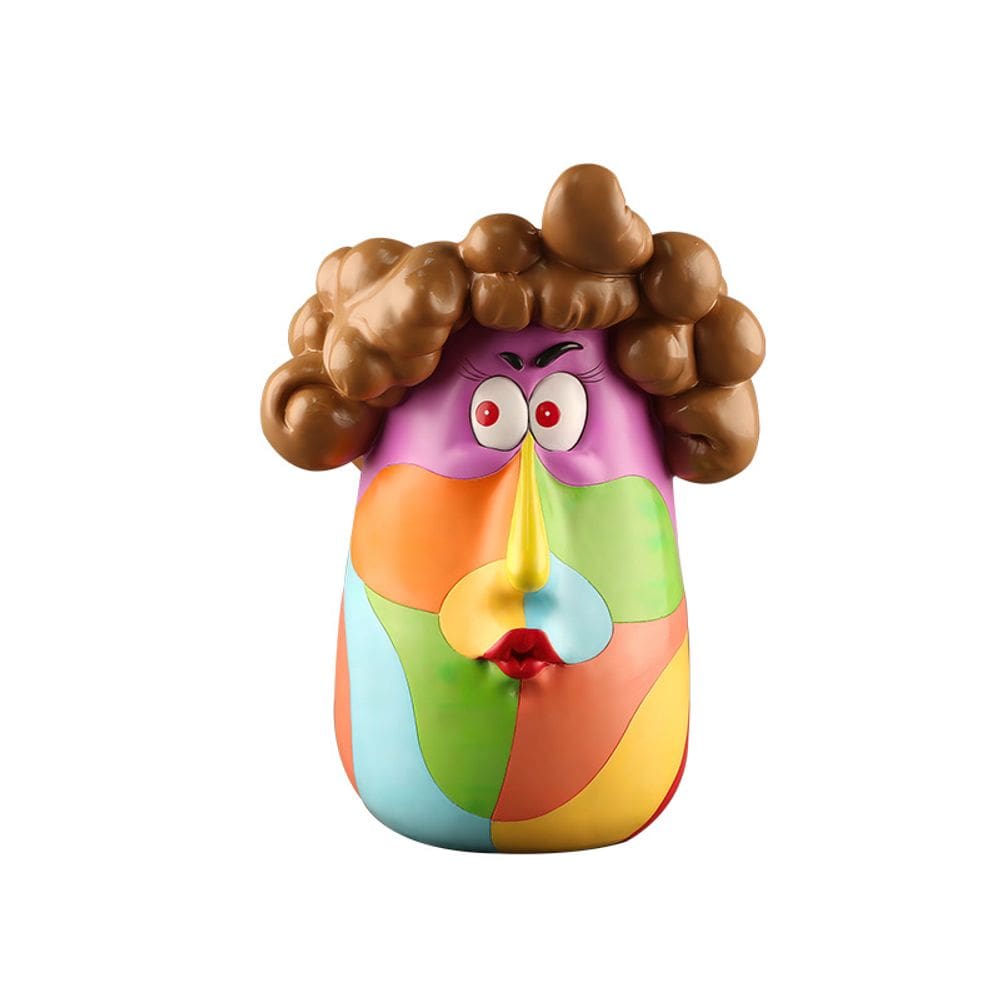 Vaso de flores de resina abstrata em forma de rosto criativo colorido 610g