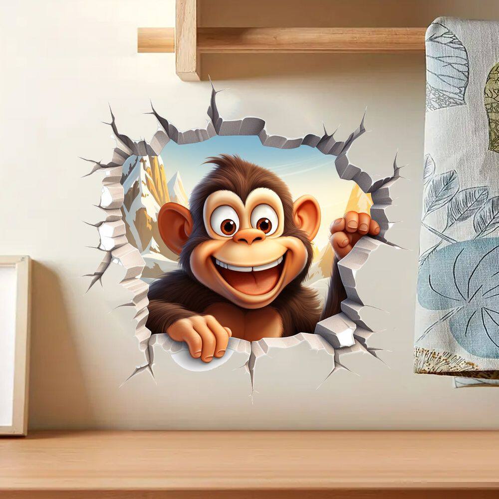 Adesivos de parede 3D Cartoon Monkey Funny Animal PVC 29,5 x 29,5 cm
