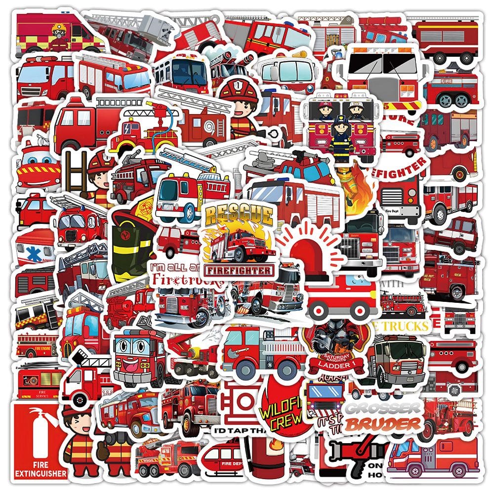 Pacote de adesivos Firefighter Theme, 50 unidades - Cartoon Fire Truck