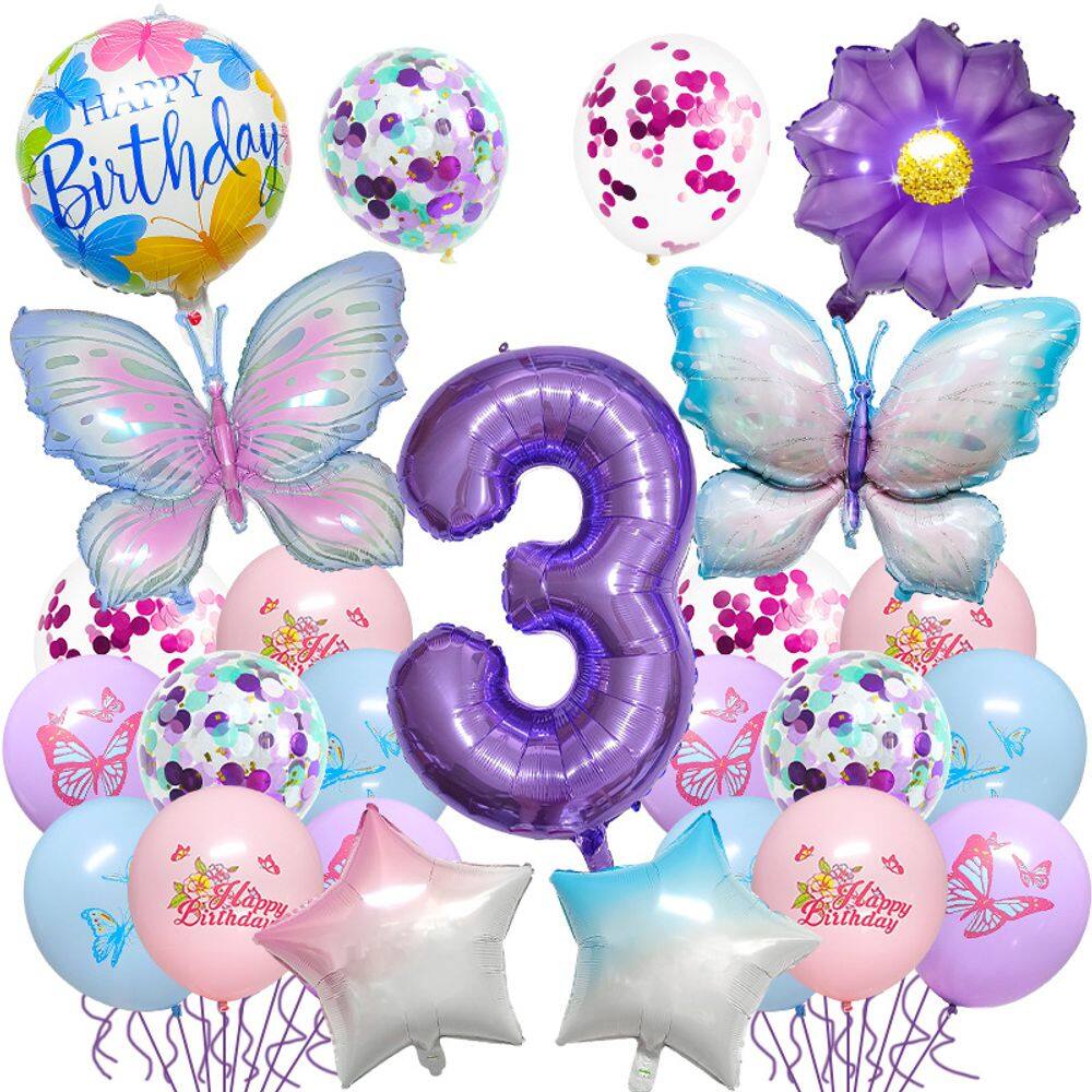 Conjunto de balões com tema de borboleta para 3º aniversário, 25 unidades