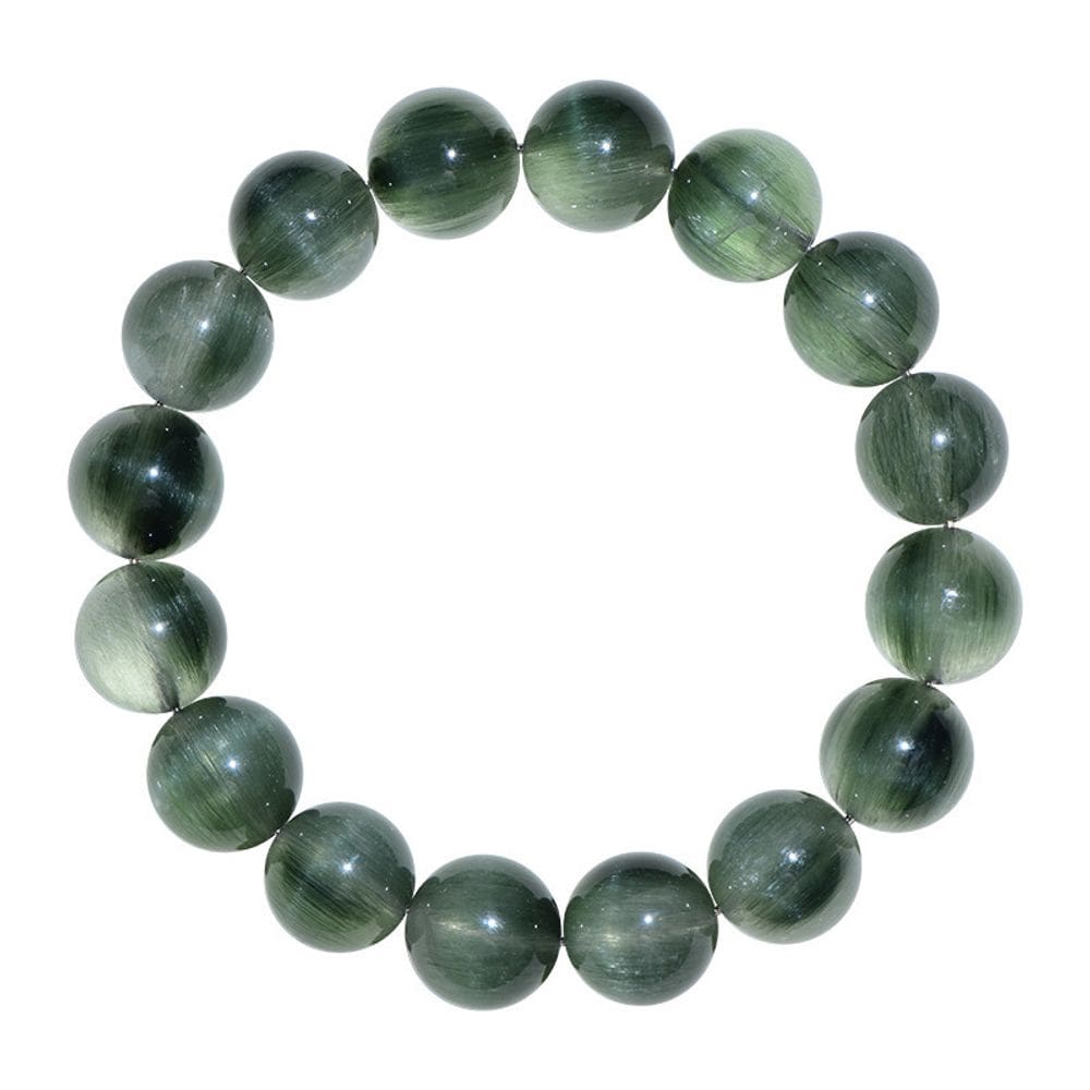 Pulseira de quartzo rutilado verde natural com efeito de olho de gato