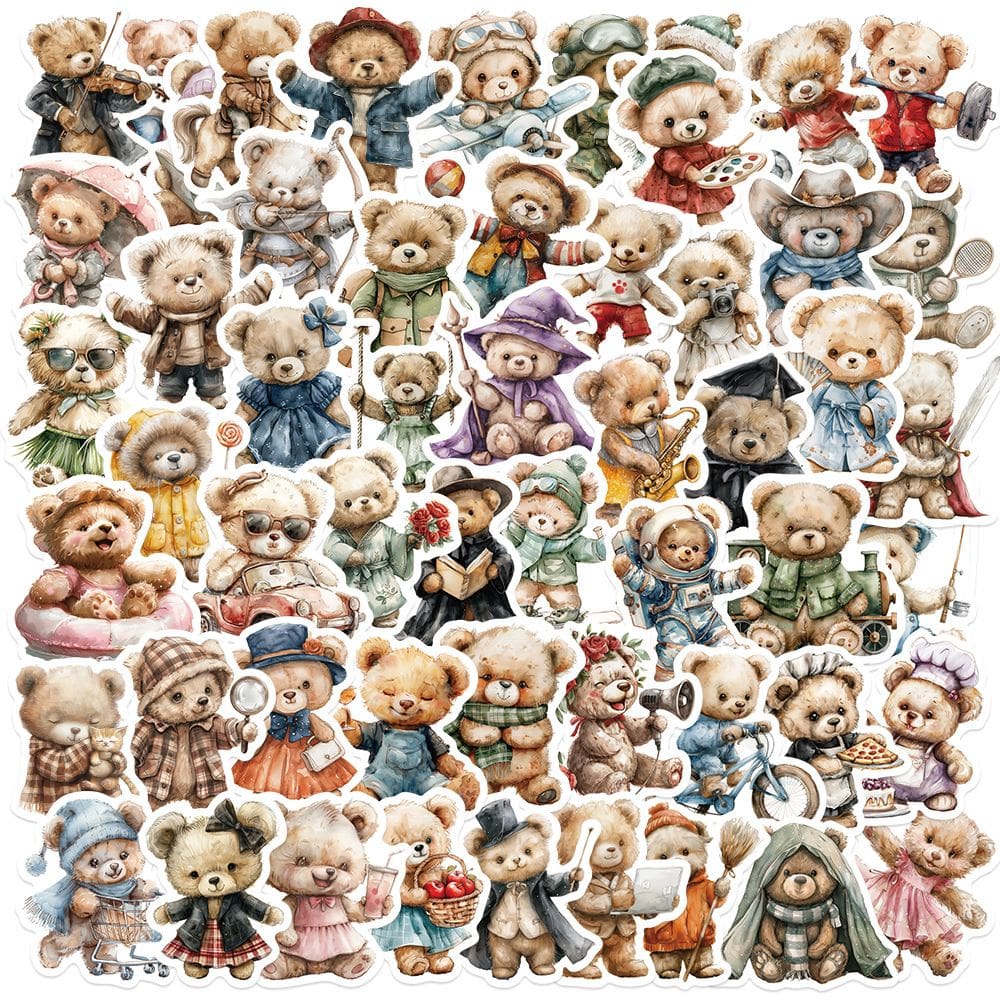 Pacote de adesivos: fofo ursinho de pelúcia, desenho animado, impermeável, 55 unidades