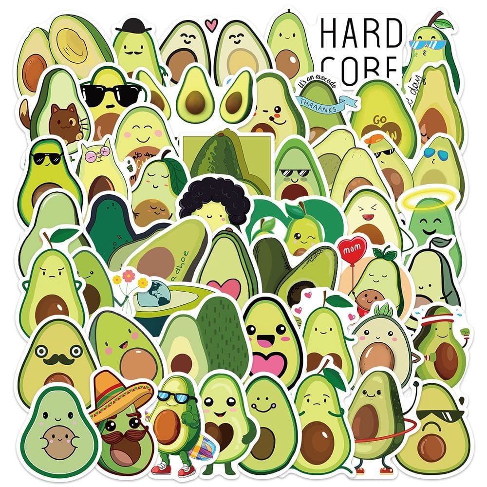 Pacote de adesivos de abacate, 50 peças, lindo decalque de vinil de frutas de desenho animado