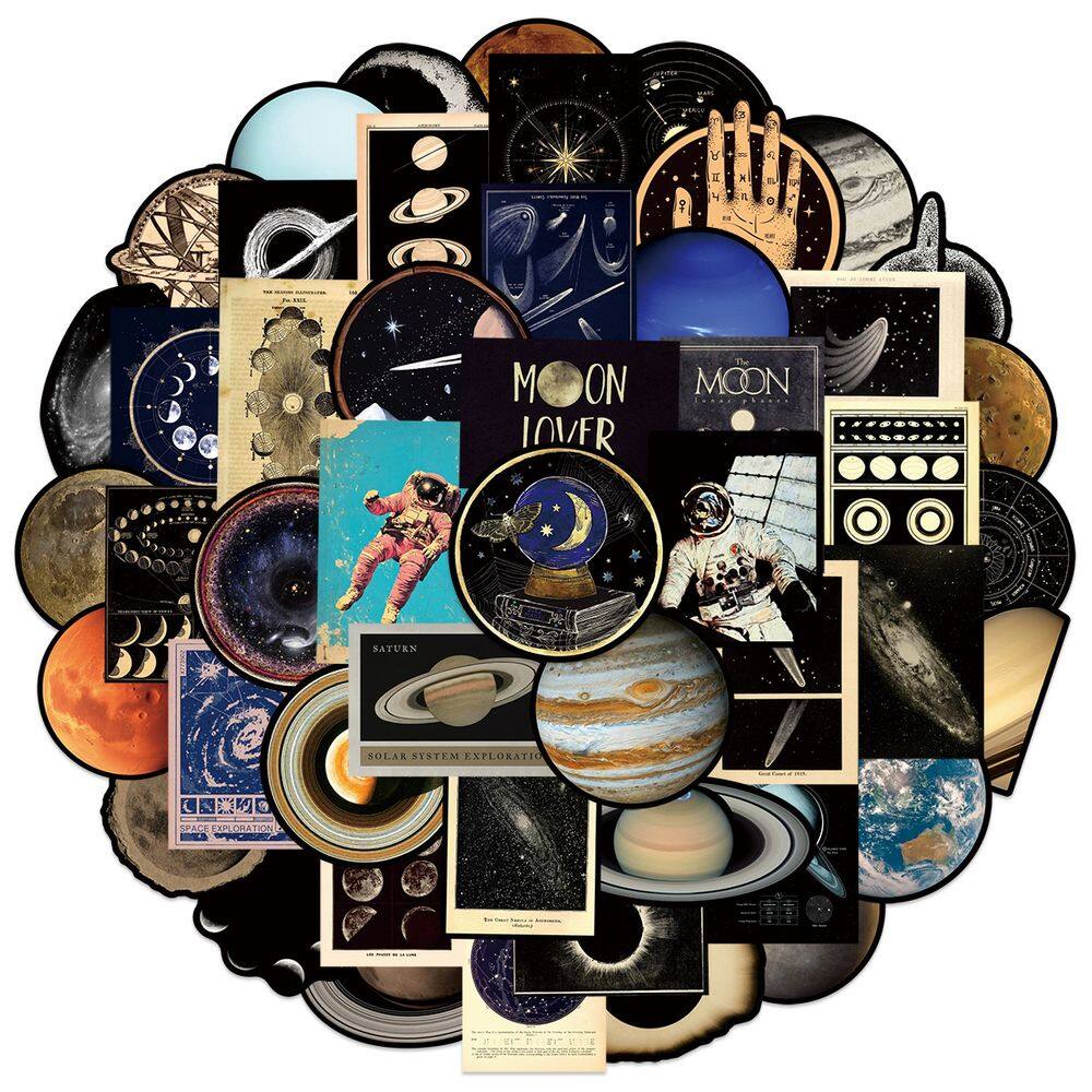 Pacote de adesivos Vintage Celestial, 50 unidades Retro Moon Star Plan
