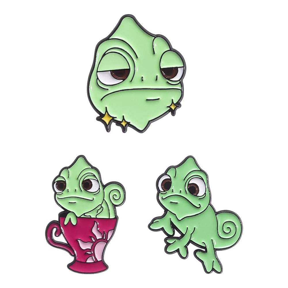Conjunto de broches Cute Chameleon Cartoon Green Lizard
