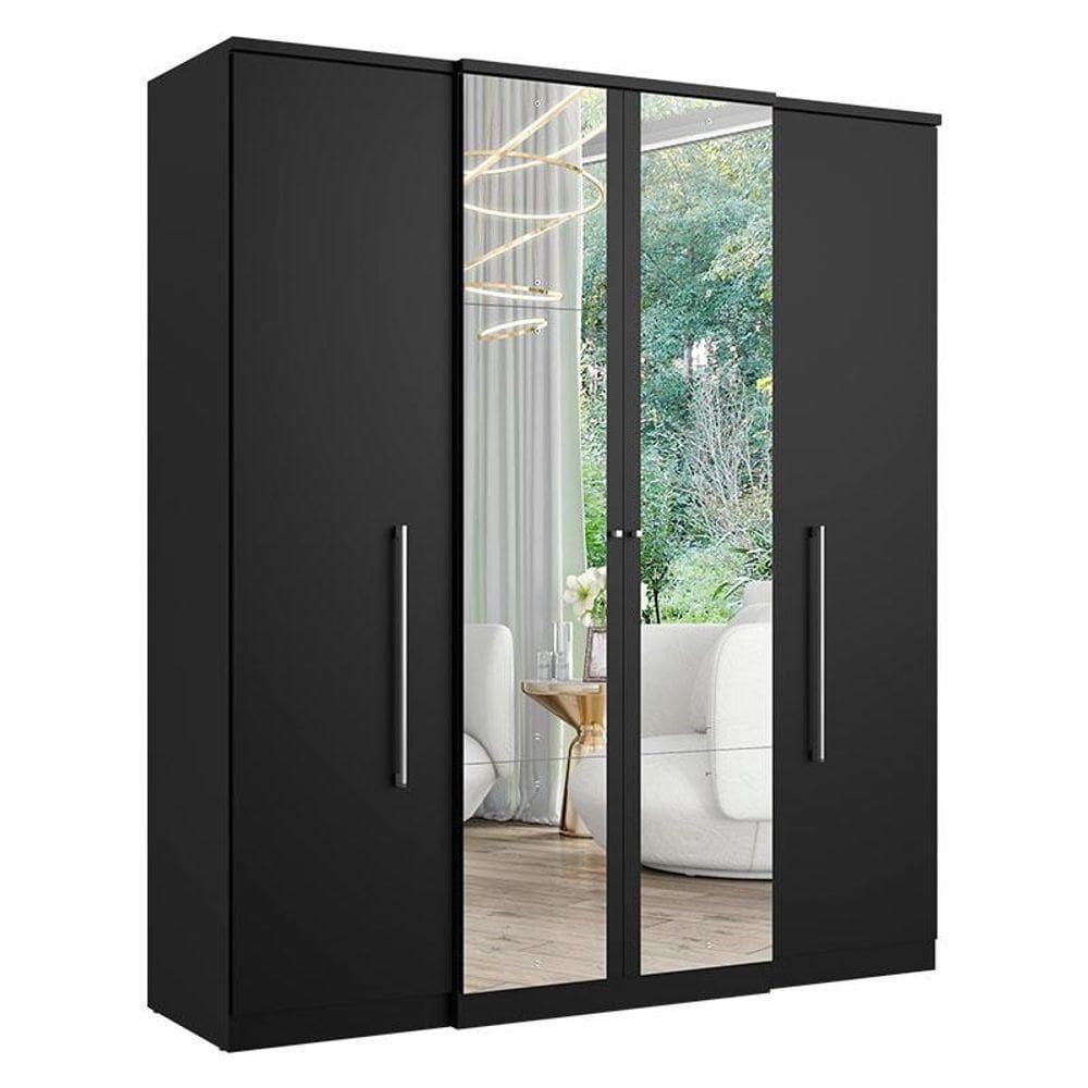 Guarda Roupa Casal Splendore Plus Glass 4 Portas Preto Acetinado - Thb
