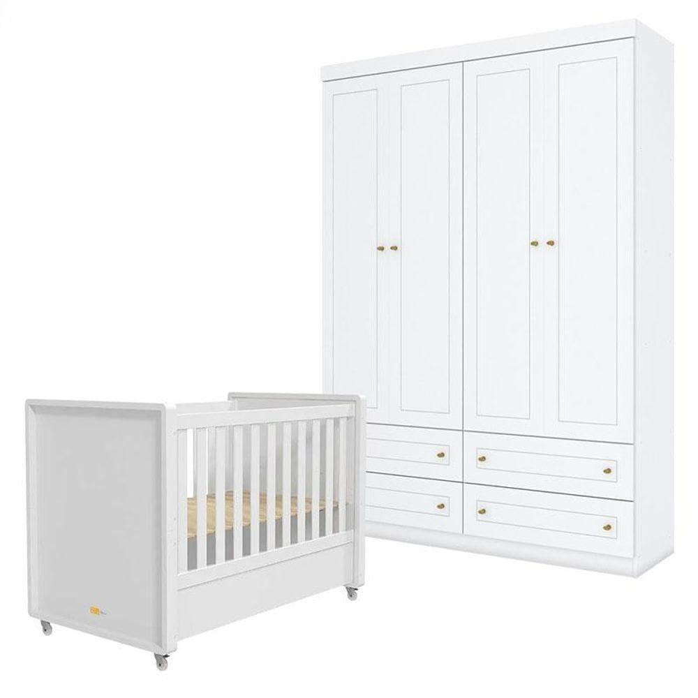Berço Tutto New E Guarda Roupa 4 Portas Americano Branco Fosco - Matic