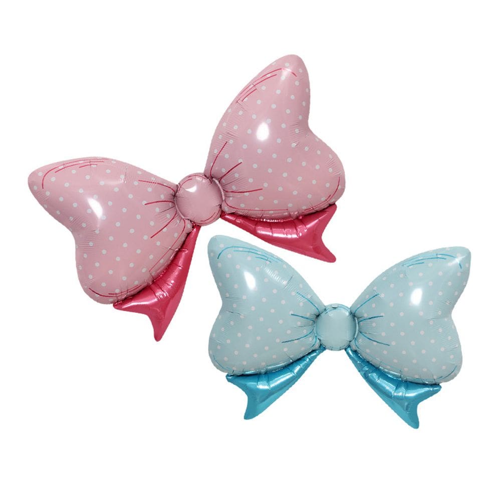 Laço de bolinhas com balão metalizado 86x62cm rosa e azul, 2 peças