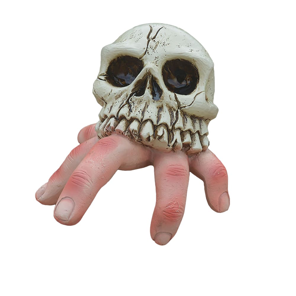 Decoração de jardim Creepy Skull com estátua de mão rastejante
