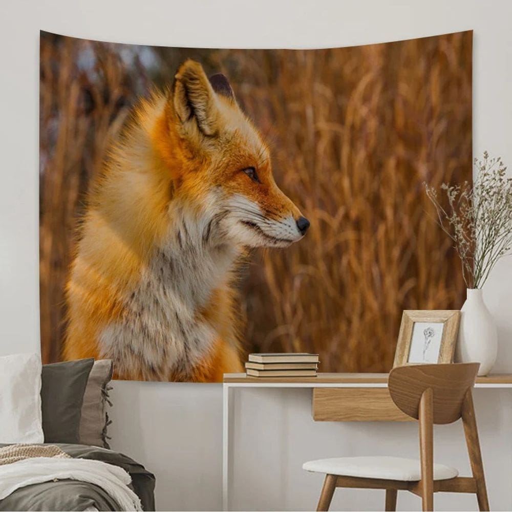 Tapeçaria para pendurar na parede Fox Animal 150x130cm em fibra de poliéster
