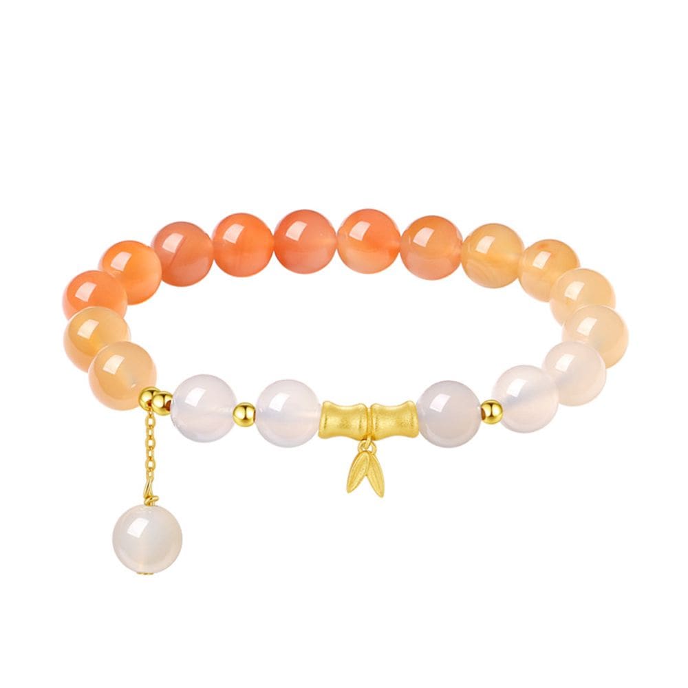 Pulseira S925 Silver Bamboo Charm para mulheres, gradiente vermelho Ag