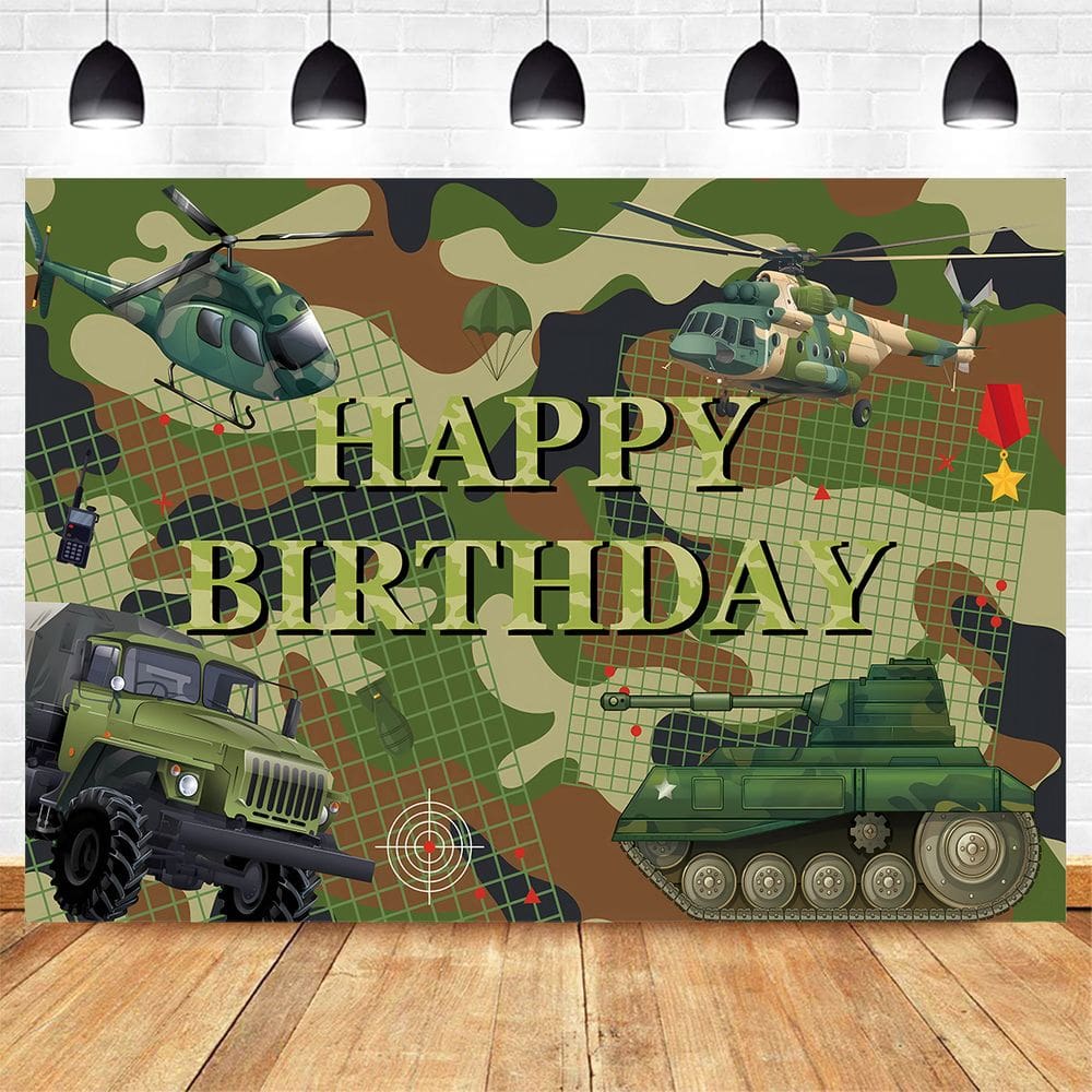 Tapeçaria suspensa na parede, camuflagem militar, camuflagem de aniversário, caminhão militar