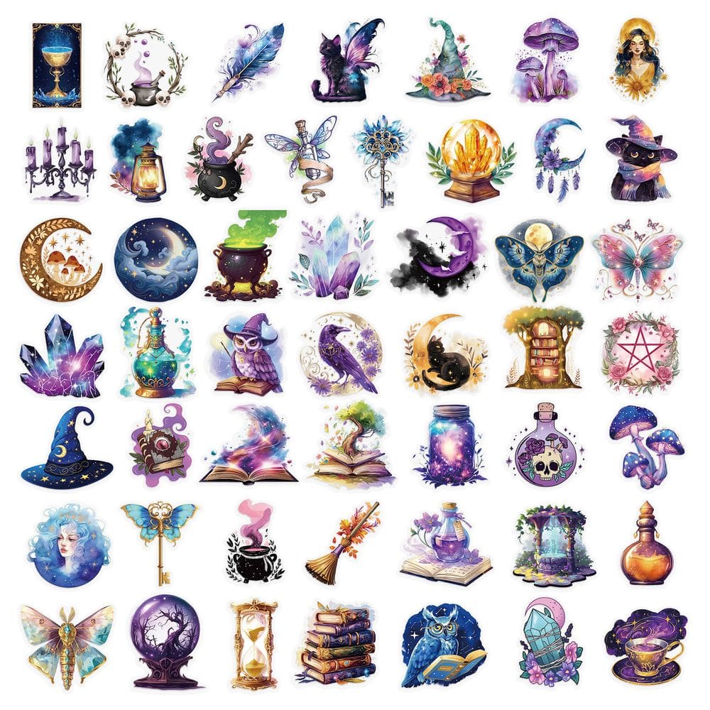 Pacote de adesivos Magic Planet, 50 unidades com tema de bruxa para adolescentes