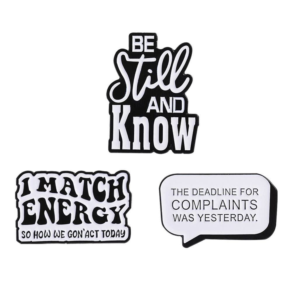 Conjunto de alfinetes de broche, alfinete de lapela de liga preta e branca x3