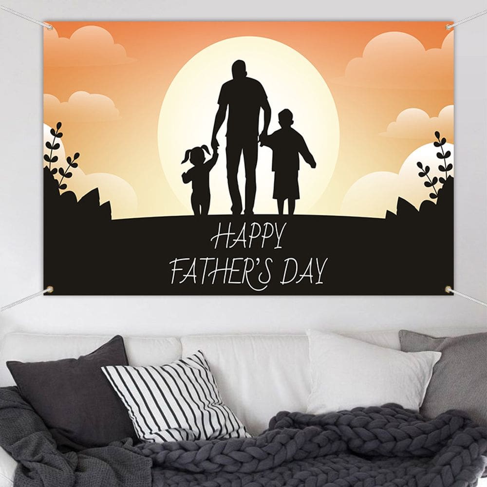 Tapeçaria para pendurar na parede Feliz Dia dos Pais, pai com filhos, 180x110cm