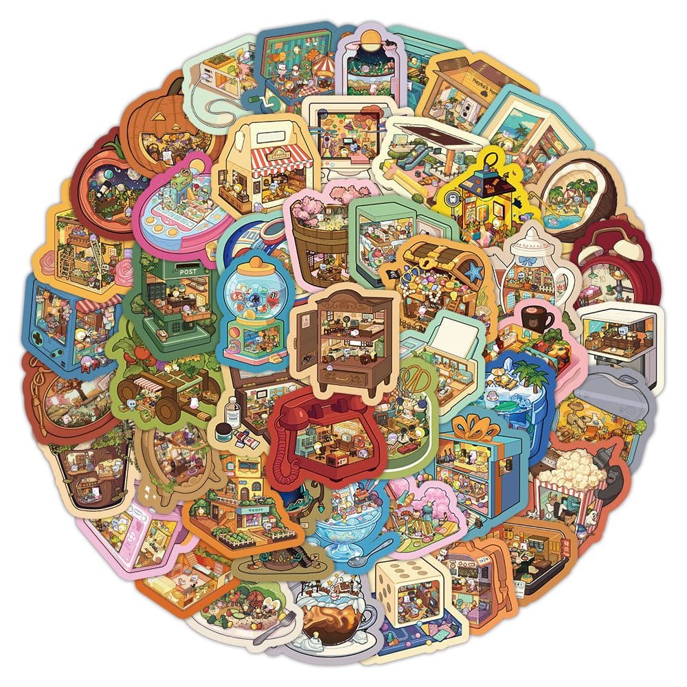 Adesivos 3D Miniature World, 50 peças, decalque de paisagem criativa