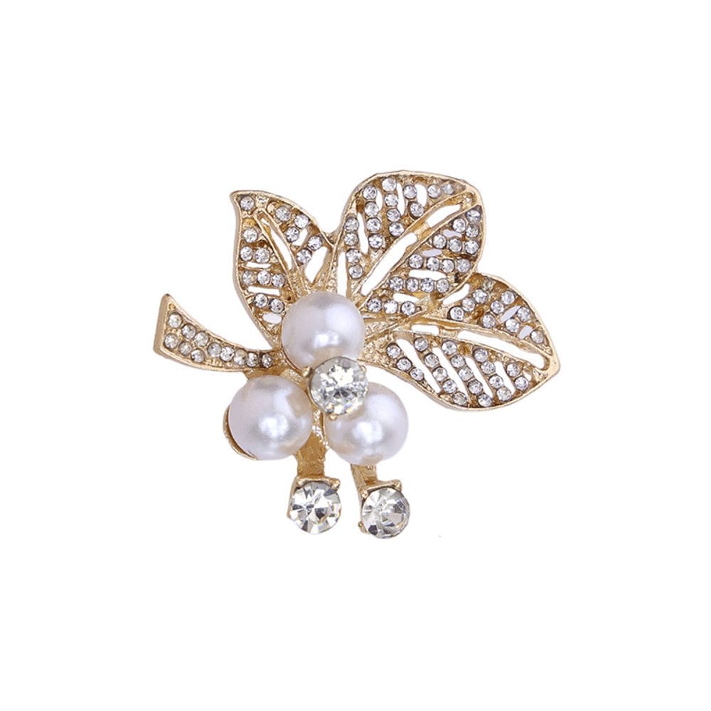 Broche elegante em folha de pérola com strass para mulheres