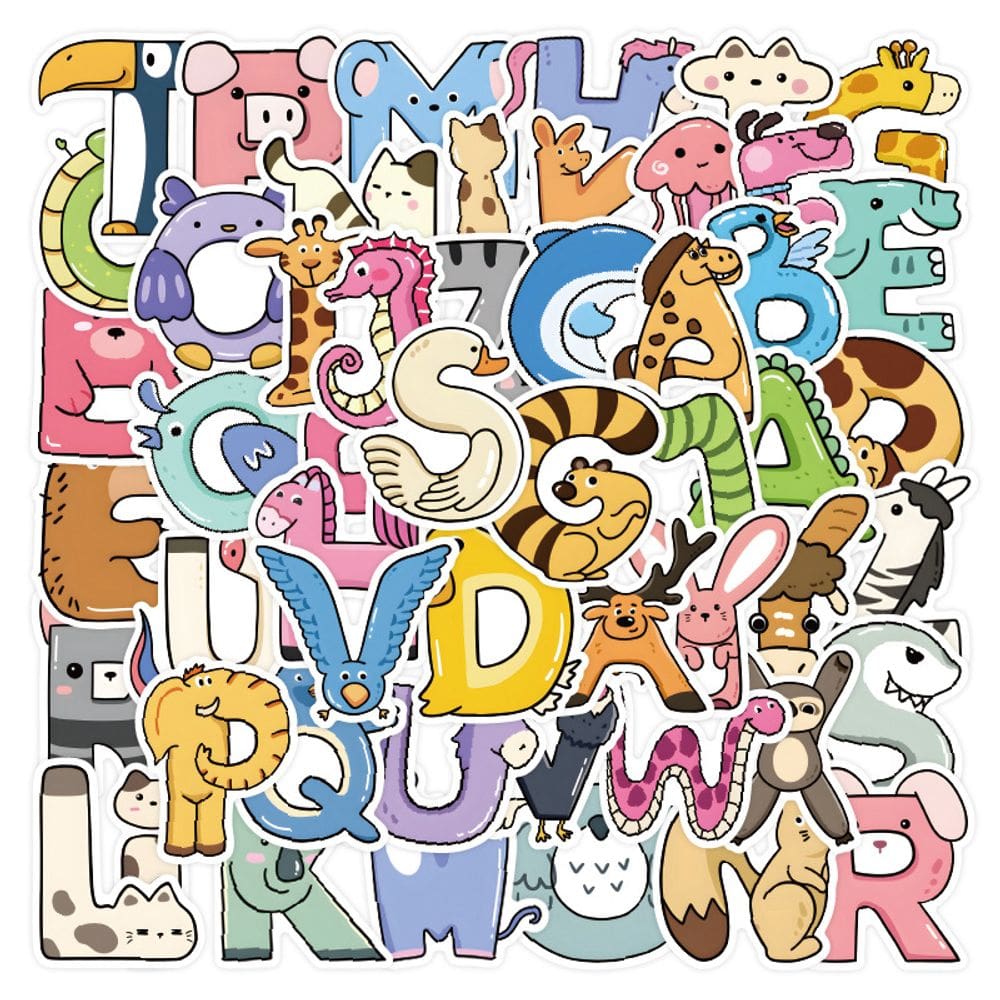 Pacote de adesivos Alphabet Animal, 52 unidades, impermeável e durável