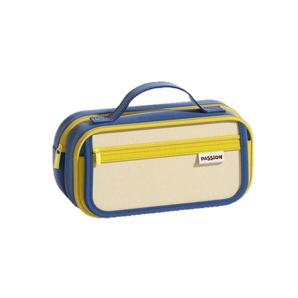 Estojo de lápis retrô de grande capacidade azul/amarelo
